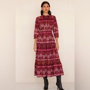 Banjanan Bazaar Dress Tapestry Rhubarb Small Boho Floral Cotton Maxi